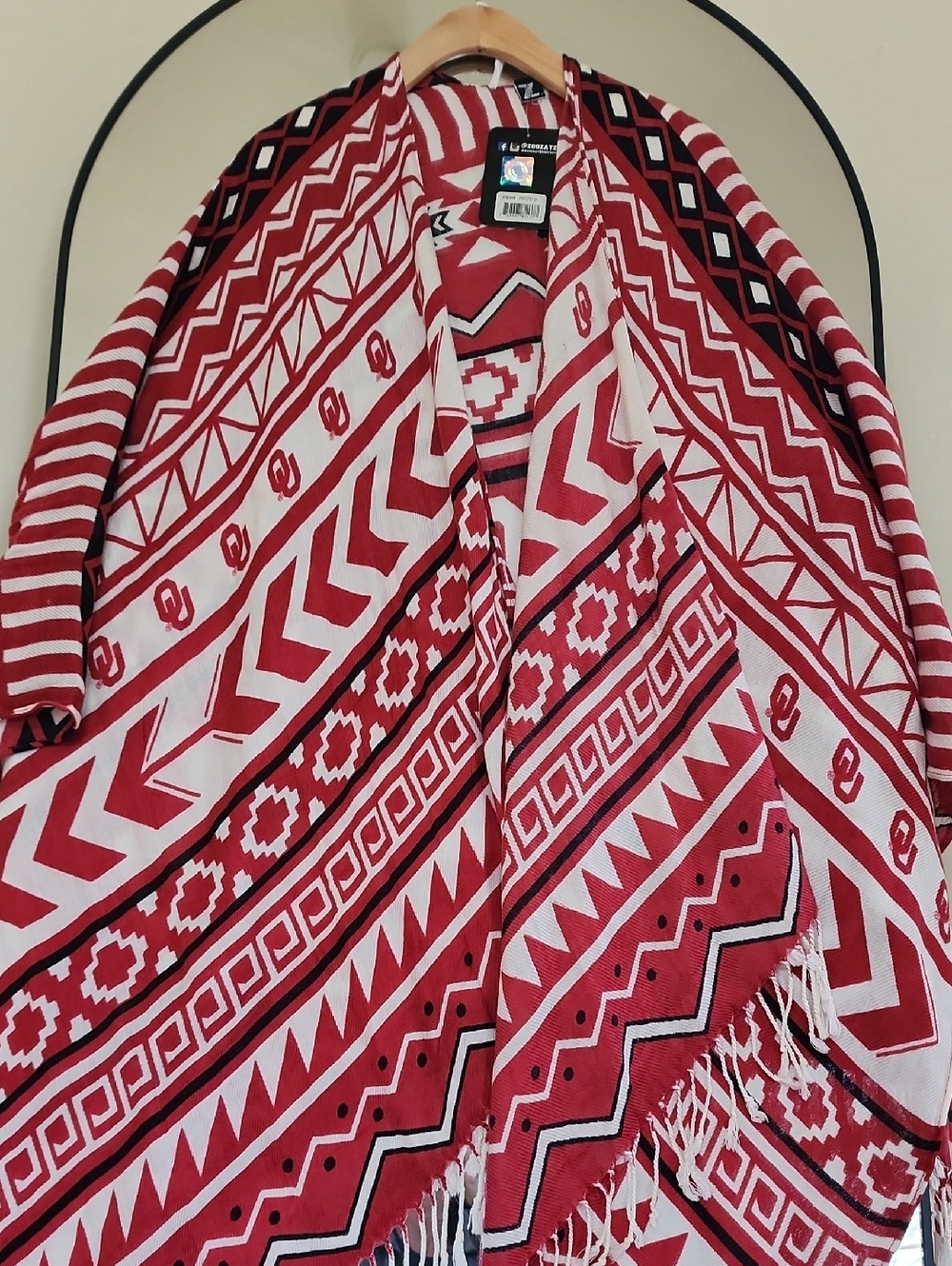 University of Oklahoma Red Aztec Patterned Poncho Shawl